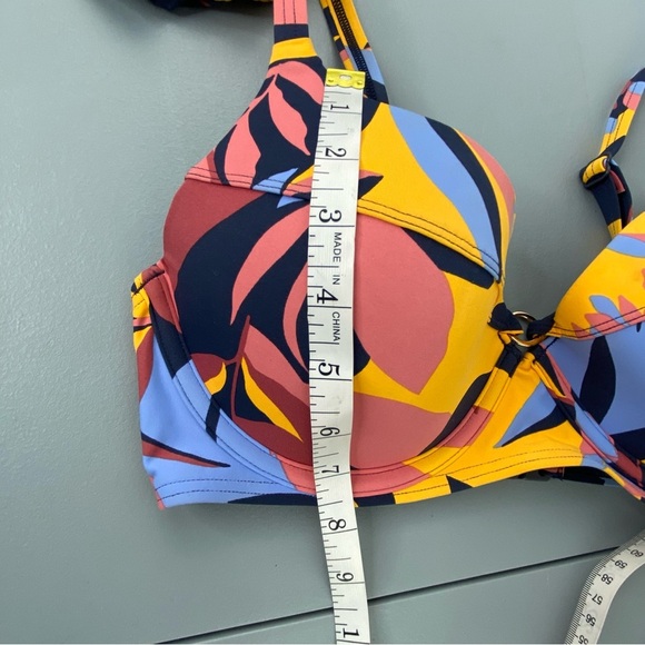 Sunseekers yellow, blue & pink abstract leaf print 2 piece bikini set - Picture 8 of 15